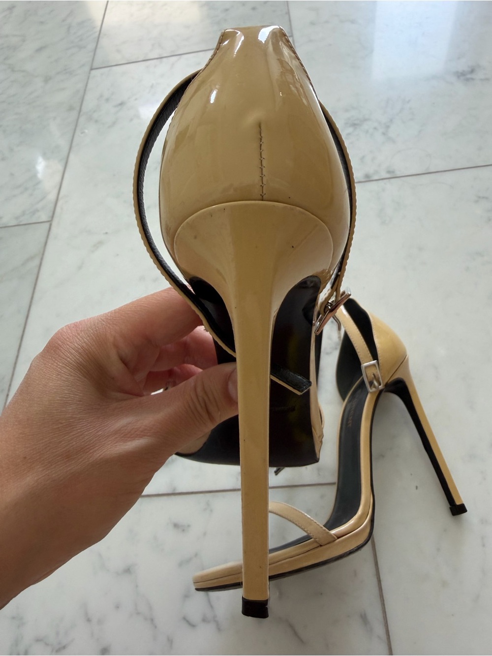 Saint Laurent Beige Patent Leather Ankle-Strap Heels - Picture 5 of 9